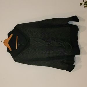 Emu Australia Wool Poncho Sweater Black Gray Cable design